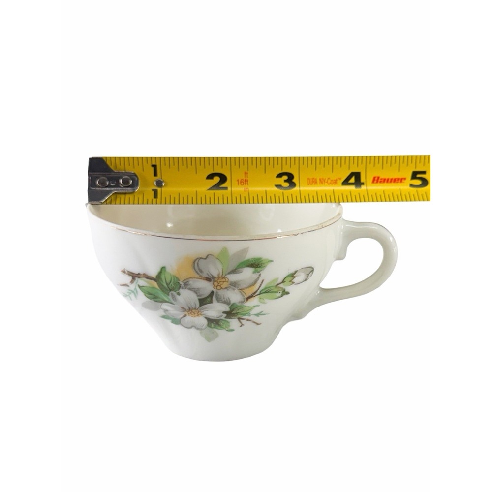 Vintage Japan Dogwood Floral Tea Cup & Saucer Set White Gold Trim Porcelain Rare - Picture 9 of 10